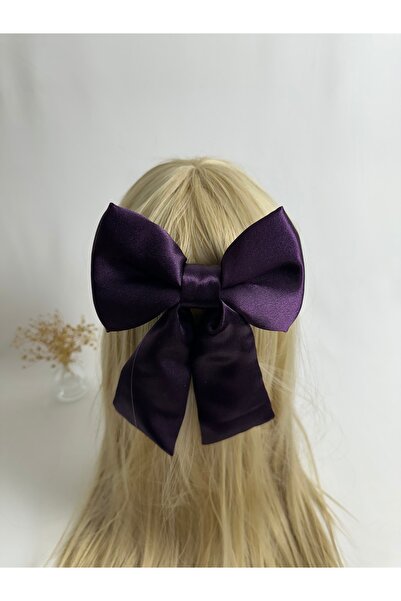 MegssStore مشبك أوتوماتيكي على شكل فيونكة من الساتان الأرجواني