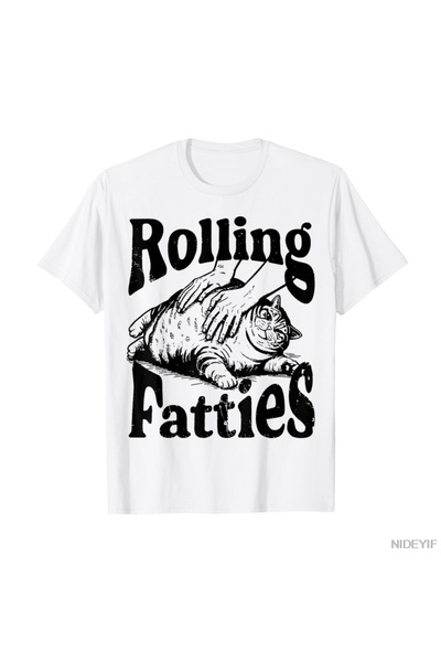 Flood Of Style Retro Rolling Fatties Vintage Cat Funny Cat Lover Kitten T-shi...