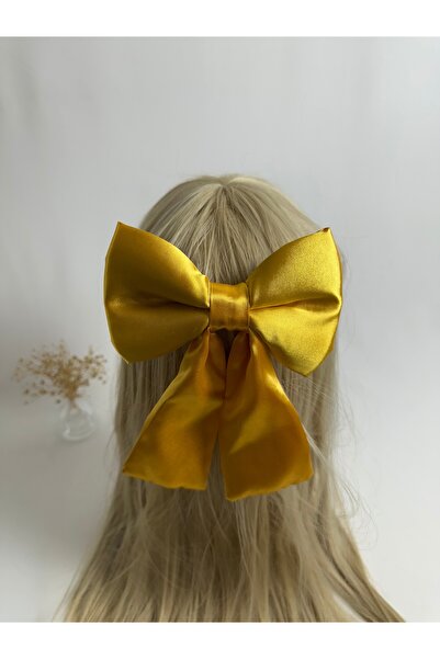 MegssStore Mustard Yellow Satin Bow Automatic Buckle