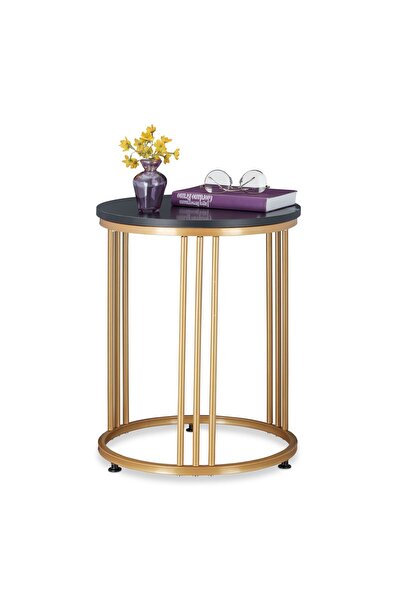 Relaxdays Coffee table, MARMO, iron/MDF, black/gold, 51 x 41 cm