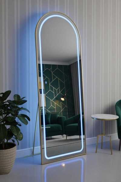 St Morritz Mavi Ledli Oval Boy Aynası, Gold Çerçeve, 60x180 cm, Şık ve Modern...