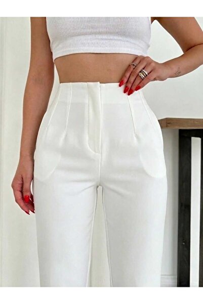 A&O Style بنطلون نسائي قصة ضيقة عالي الخصر من القماش موسمي