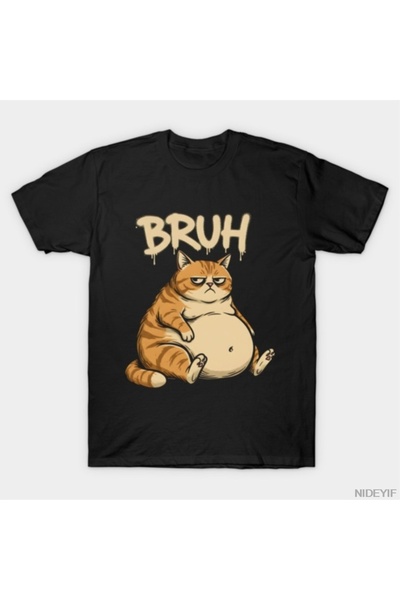 Flood Of Style Μπλουζάκι με μιμίδιο αντίδρασης γάτας Bruh 100% Βαμβάκι μπλουζ...