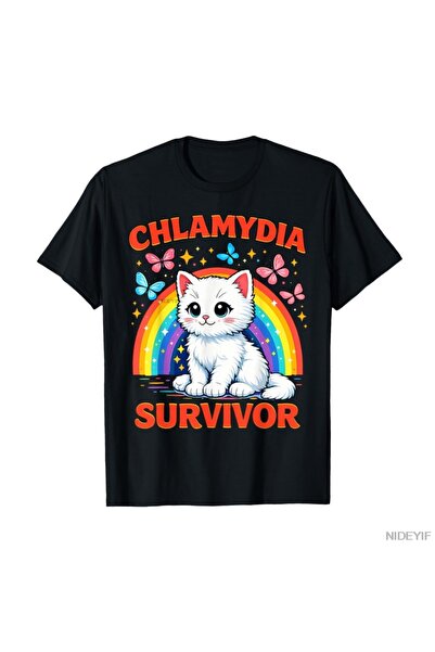 Flood Of Style Chlamydia Survivor Funny Sarcastic White Kitten Rainbow T-shir...
