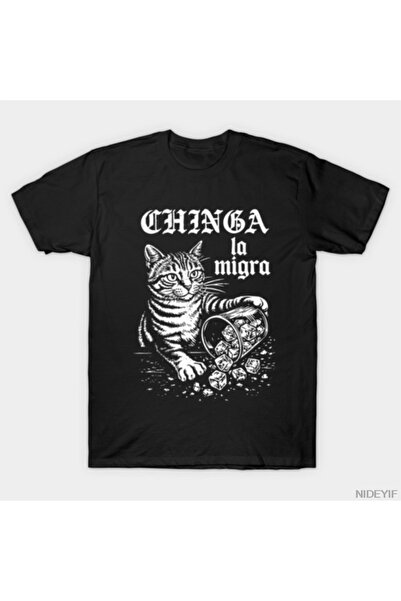 Flood Of Style تي شيرت تشينجا لا ميغرا كوميك كات ميم للرجال والنساء 100% قطن ...