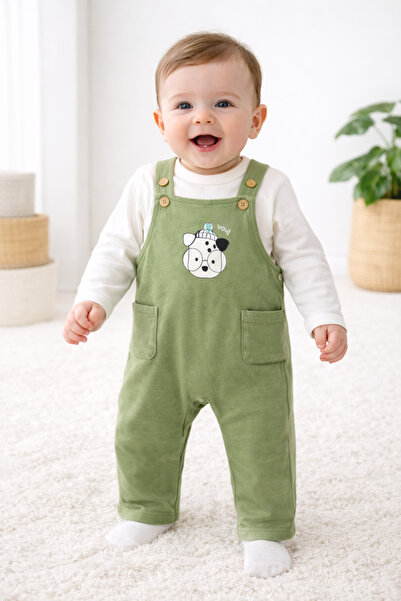 Harika KIDS Erkek Bebek %100 Pamuk Baskılı Salopet Bebek Takımı