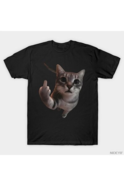 Flood Of Style Αστεία μπλούζα για λάτρεις της γάτας με μισό δάχτυλο, αστεία γ...