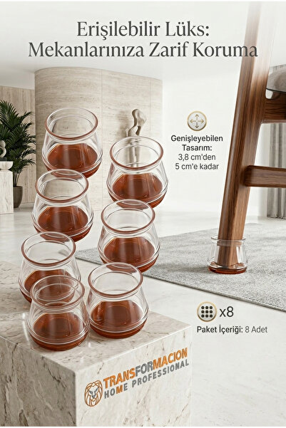 Transformacion Silent Keçe Tabanlı Şeffaf Sandalye Ayak Koruyucu 8'li Set 723000