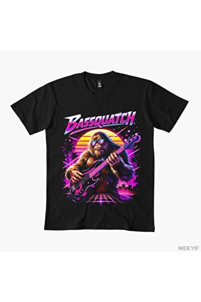 Flood Of Style Bassquatch Synthwave Bigfoot Bass Guitar Sasquatch T-Shirt for...