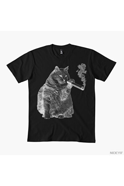 Flood Of Style Smoking Cat Black White Tshirt for Men Women 100% Cotton Lu T-...
