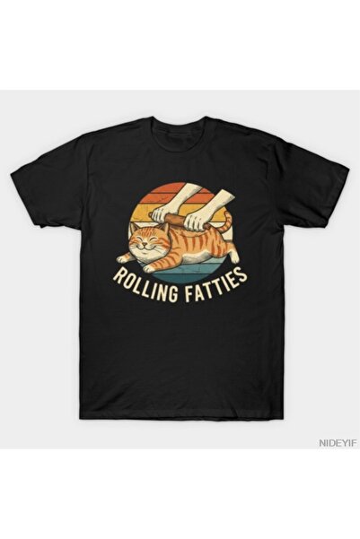 Flood Of Style Cat Rolling Fatties Funny T-shirt για άνδρες Γυναικεία 100% Βα...
