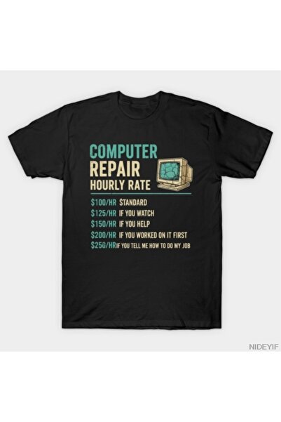 Flood Of Style تي شيرت مضحك لجدول أسعار إصلاح الكمبيوتر - تي شيرت فكاهي للرجا...