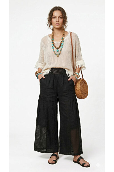shE tekstil Wide-Leg Mesh Pants