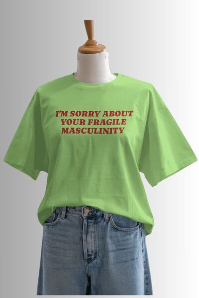 Ninkasiwear تي شيرت قطني كبير الحجم للجنسين مطبوع عليه نص Fragile Masculinity...