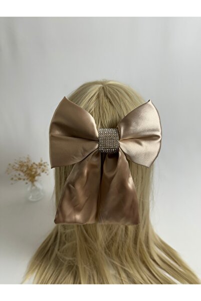 MegssStore Beige Stone Satin Bow Automatic Buckle