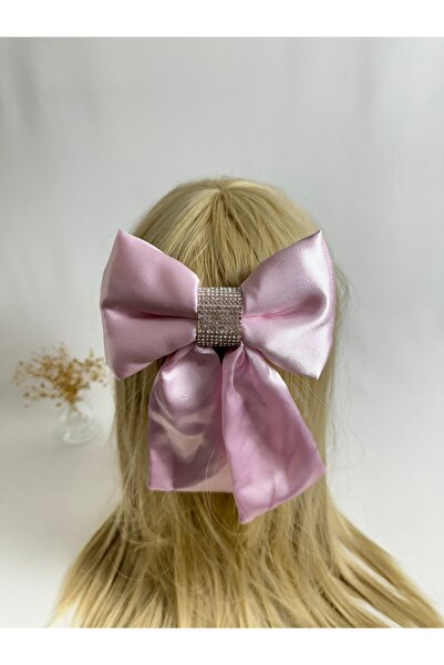 MegssStore Powder Pink Stone Satin Bow Automatic Buckle