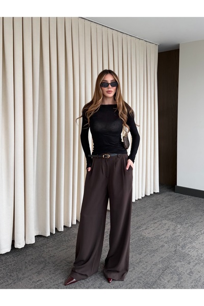 Laluvia Brown Belt Pack Wide-Leg Pants - 301