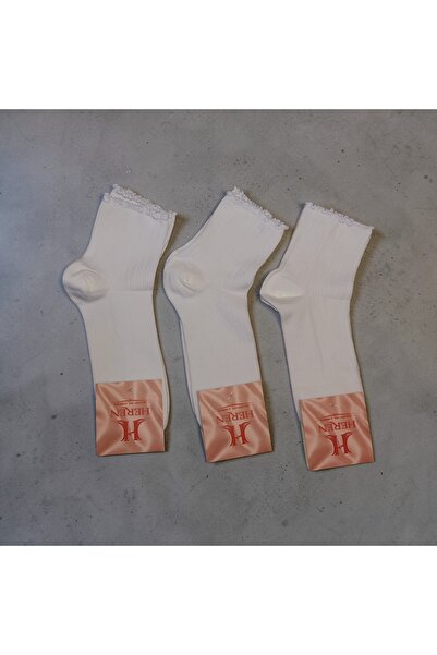 HEREN SOCKS HEREN Lastik Fırfırlı 3'lü Kadın Çorap , Fitilli Fırfırlı Kolej Boy