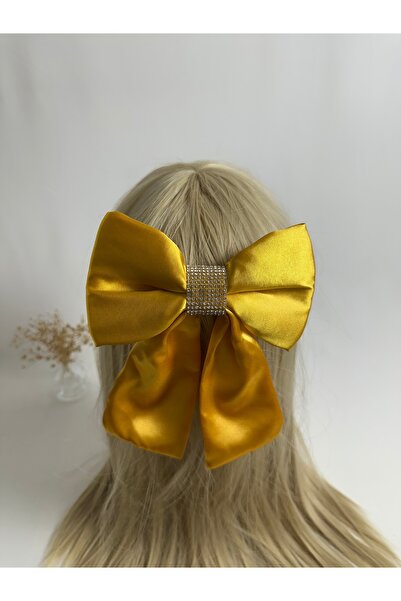 MegssStore Mustard Yellow Stone Satin Bow Automatic Buckle