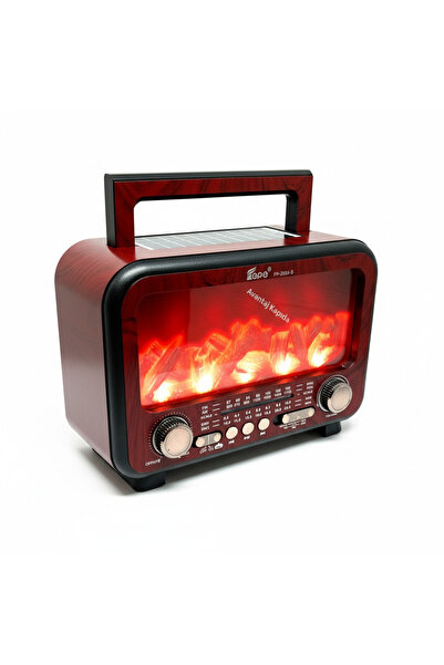 Mustran Nostaljik Radyo Alev Efektli Solar Şarjlı Pilli Bluetooth Hoparlör Re...