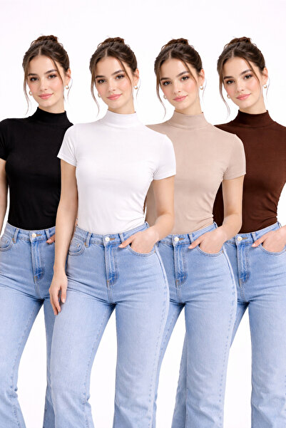 RDK Giyim Γυναικείο κοντομάνικο ύφασμα βισκόζης Half Fisherman Body Σετ 4 τεμ...