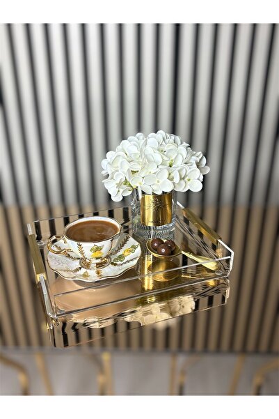 vanilya accessory PİRİNÇ DÜZ KULPLU PLEKSİ TEPSİ ADET