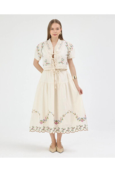 MetuCA Γυναικείο Εκρού Pinterest Λινό Χρωματιστό Floral Με κέντημα Μπροστινό ...