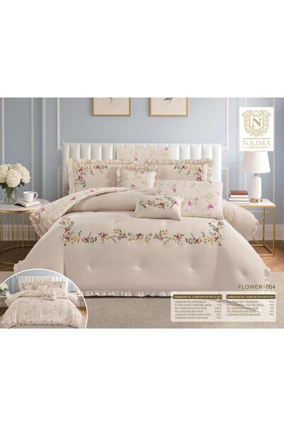NAJMA مفرش فلاور سرير مزدوج وجهين مطرز سادة و مشجر ناعم طقم- 8 قطع - لحاف نفر...