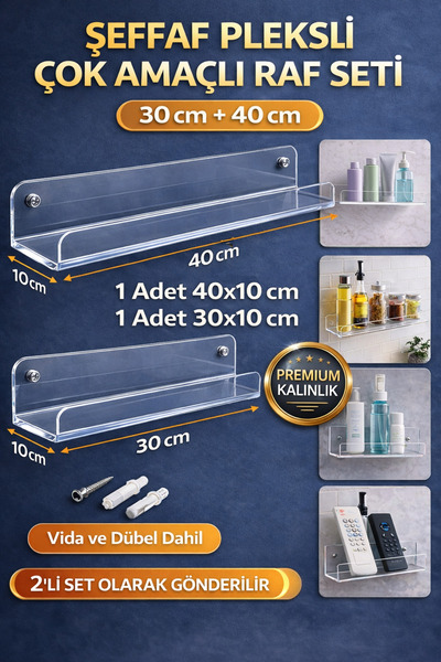 HomeEdit ŞEFFAF İKİLİ RAF SETİ- 2 ADET (40*10+30*10)