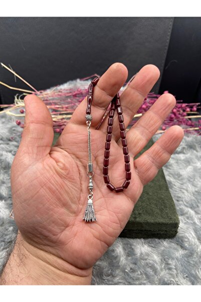 Kttesbihaksesuar 4x7 mm BİLEK BOY BORDO RENK KAPSÜL KATALİN KEHRİBAR TESBİH K...