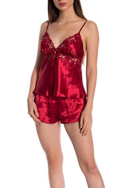 Espuar Set de pijamale pentru femei cu fundă din satin și pantaloni scurți cu...