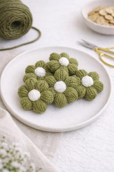 NecloveCraft Knitted Daisy Motif Flowers - 10 Pieces