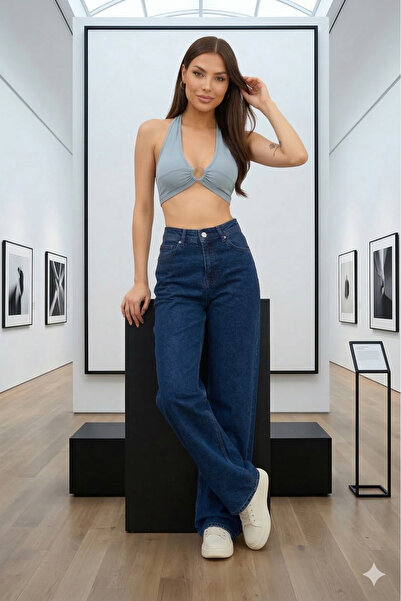 LAYAL MY BEAUTY Kadın Palazzo Salaş Rahat Kesim Likralı Yüksek Bel Jeans Kot ...