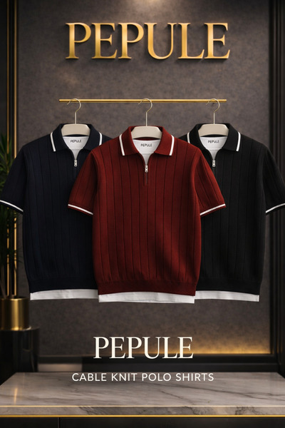 oneoff Tricotaj cu guler polo pentru bărbați, 3 piese, cu jumătate de fermoar...