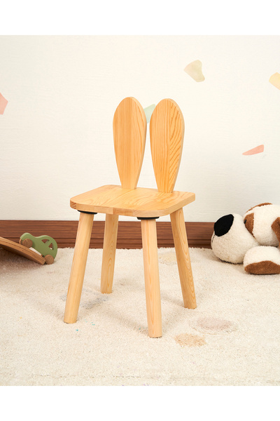 Muyuru Montessori Çocuk Oyun Aktivite Çalışma Sandalyesi Çam Ahşap Tavşan Model
