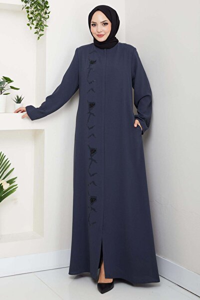 MODA Plus Size Zigzag Stone Detailed Long Ferace – Stylish Hijab Ferace