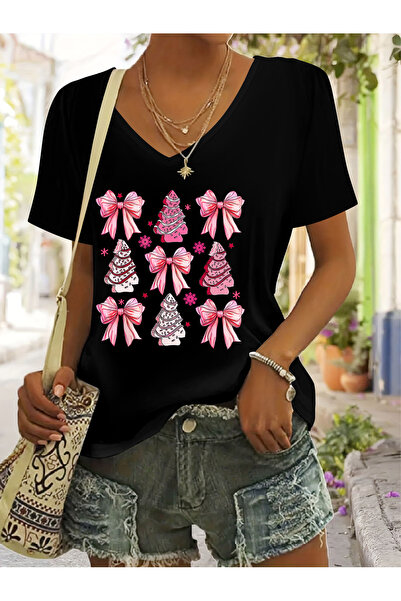 mercoledi Panglică de Crăciun pentru femei cu imprimeu cu decolteu în V și mâ...