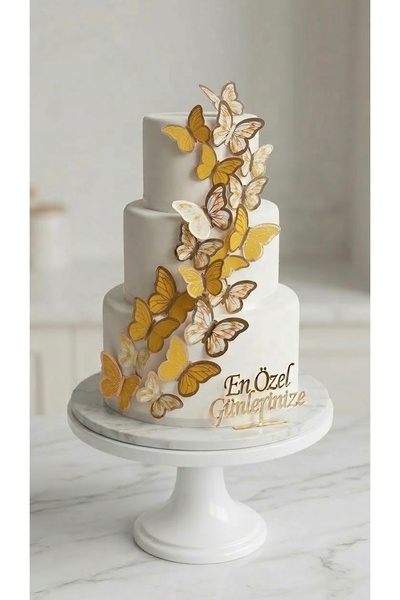 İZMİLA Kelebek Temalı Parti Süsleme Tabakası (21 Adet) - Sarı Renk