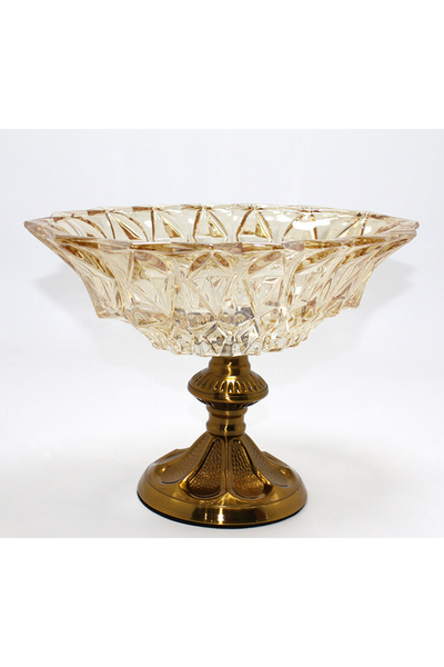 Nacario Decorative Glass Presentation Bowl with Gold Detail and Antique Legs