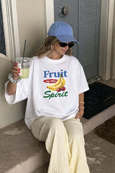 Monila Kadın Premium Kumaş Ekru Baskılı Oversize T-shirt