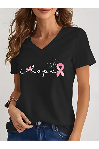 mercoledi Γυναικείο μπλουζάκι Hope Ribbon Awareness με τύπωμα με λαιμόκοψη V ...