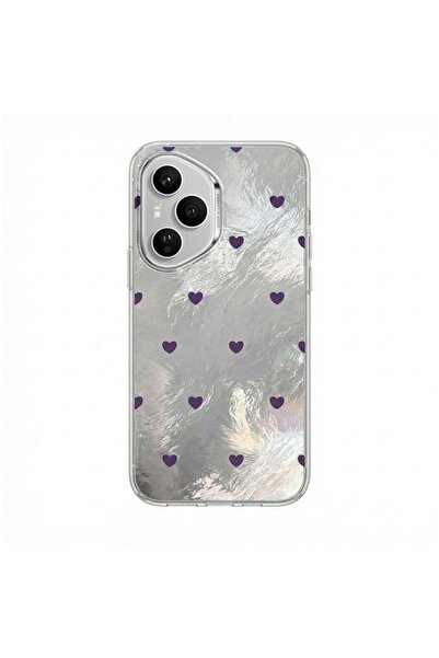 Zebana Honor 400 Pro 5G Uyumlu Kılıf Pink Heart Silikon Kılıf Lila