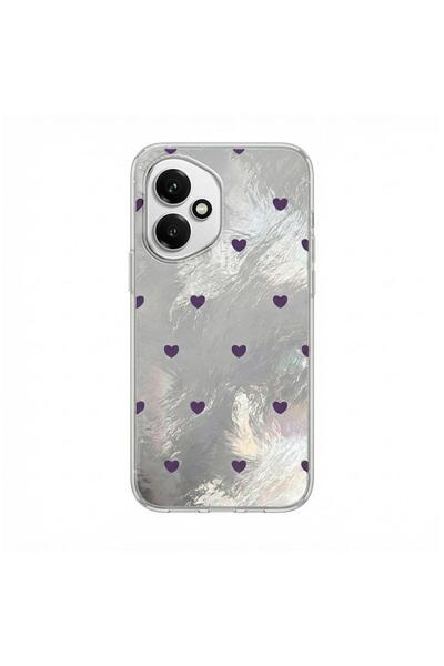 Zebana Honor 400 5G Uyumlu Kılıf Pink Heart Silikon Kılıf Lila