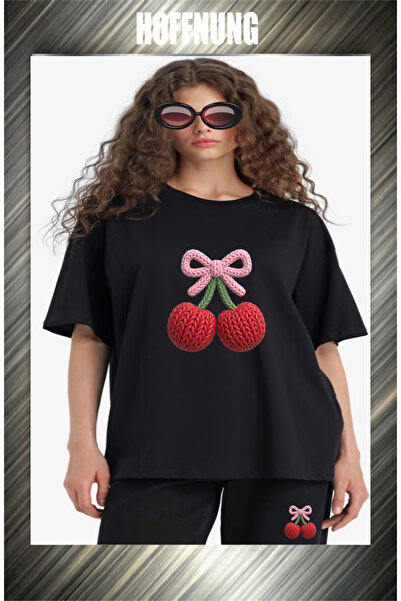 HOFFNUNG Unisex Casual Short Sleeve Set with 2Cherries Hoffning Print Outdoor...