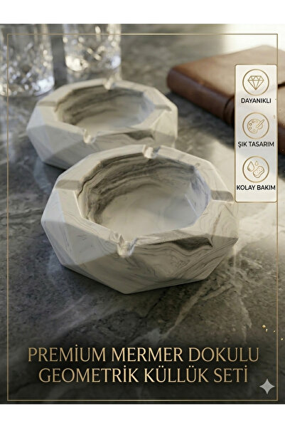 justone "Taş Tozu 2'li Mermer Görünümlü Dekoratif Küllük Seti – Masa ve Ev İç...