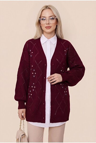 MissRunin Ajurlu çiçek Nakışlı Düğmeli Triko Hırka