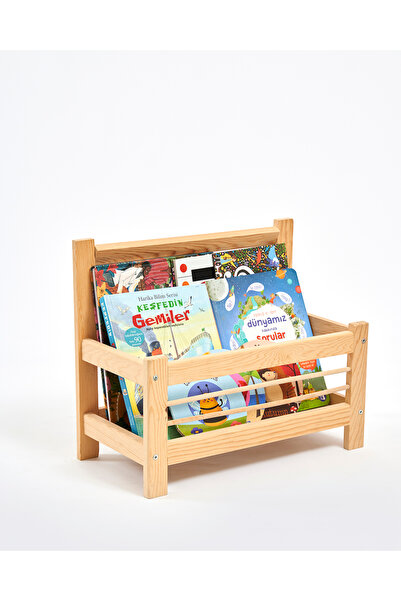 Muyuru Montessori Çocuk Kitaplığı Çam Ahşap Çubuklu Yer Kitaplığı