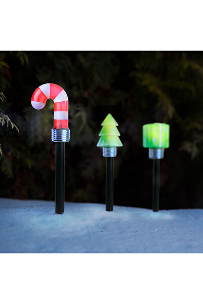 OEM Lampă solară de Crăciun – LED – cadou, brad, baston de zahăr – 37 x 7 x 7 cm