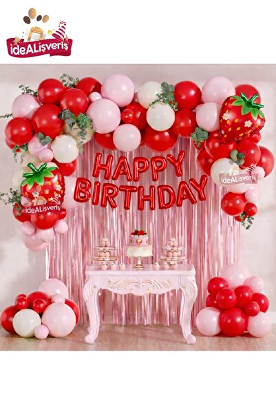 BKMC PARTY Strawberry Themed Birthday Decoration Set |   Happy Birthday Ballo...