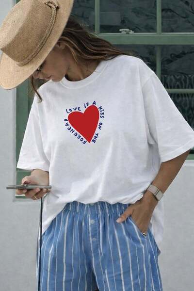 Monila Țesătură premium pentru femei Ecru Heart cu imprimeu supradimensionat ...